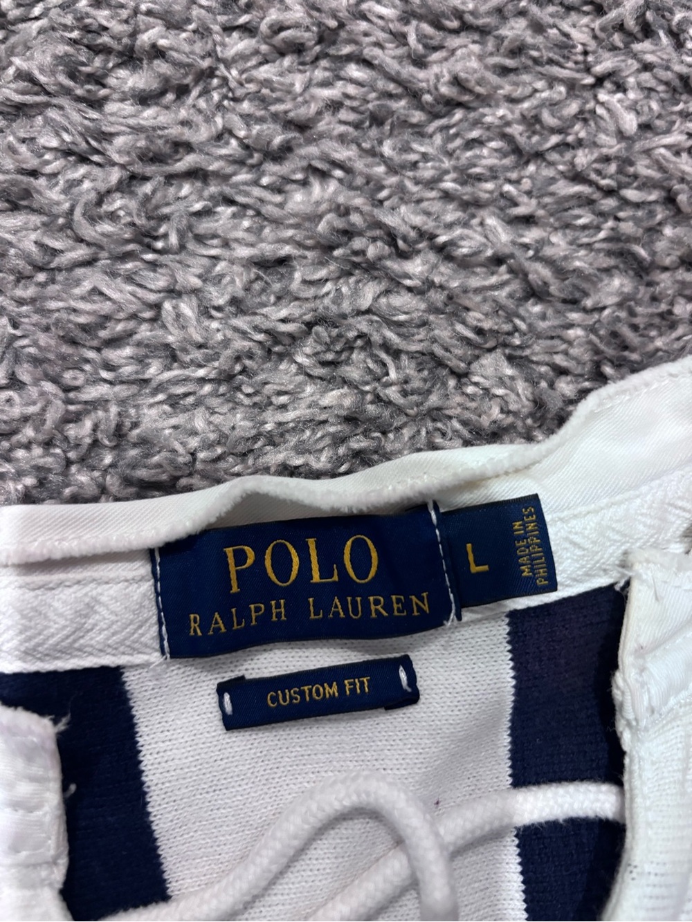 Ralph Lauren Navy & White Striped Rugby Top with Crest - Picture 3 of 3